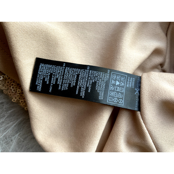 Forever 21 Blouse Sz M Nude Metallic Sequin Top Party Peplum Glitter Glam Cutout - Picture 6 of 10